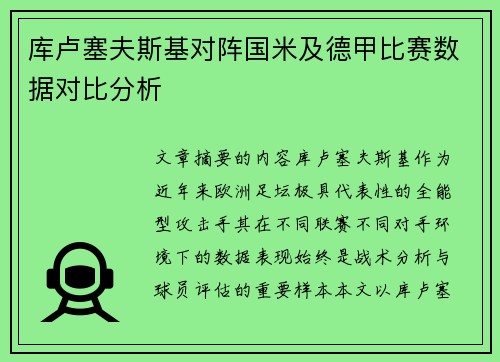 库卢塞夫斯基对阵国米及德甲比赛数据对比分析